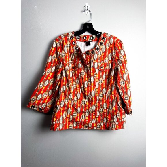 Multiples 60s/70s Printed Snap Button Grommett Womens Jacket Orange Tan - Picture 1 of 7